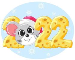 happy new year 2022 with cute mouse and cheese vector