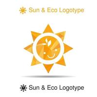 bio logo, sonrisa y hojas al sol. vector