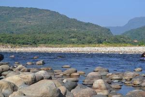 Mountains landscape. stones on the river colorful picture photo