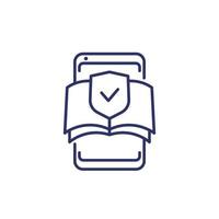 Security manual, instructions line icon with a smart phone vector