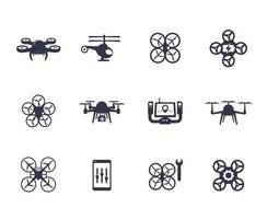Drones, quadrocopters icons on white vector