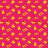 fitness pattern, bright seamless background with icons, vector illustration