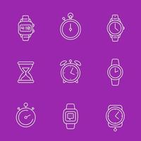 relojes iconos, estilo lineal vector