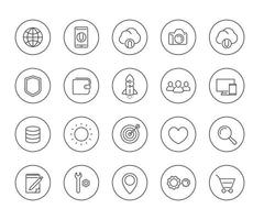 iconos web de línea delgada en blanco vector