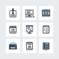 office icons set over white, vector illustration