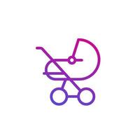 baby stroller icon on white, line design vector