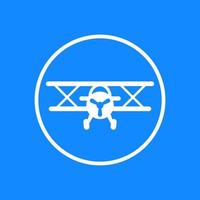 Biplane vector icon, biplane, aircraft, plane, airplane icon isolated on blue, vector illustration