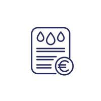 Icono de línea de factura de servicio público de agua con euro vector