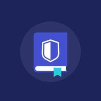 Security manual, instructions icon, flat vector