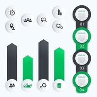 línea de tiempo vertical, elementos vectoriales para infografías empresariales, 1, 2, 3, 4, etiquetas de paso y gráfico, en gris y verde vector