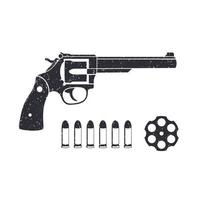 Old revolver, handgun, cylinder of revolver, cartridge, bullets, gun isolated on white, vector illustration