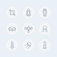 space line icons, satellite, astronaut, space shuttle, spaceship, spacecraft icon, space pictograms, vector illustration