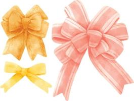 Set of gift ribbons bow illustrations hand painted watercolor styles vector