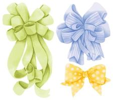 Set of gift ribbons bow illustrations hand painted watercolor styles vector