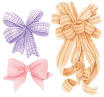 Set of gift ribbons bow illustrations hand painted watercolor styles