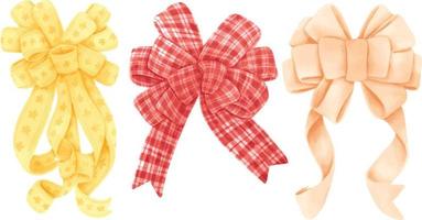 Set of gift ribbons bow illustrations hand painted watercolor styles vector