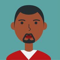 retrato de hipster de color plano. avatar de rostro de etnia africana joven. personajes para web, videojuego, cuenta, icono de vector. vector