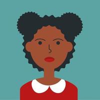 retrato de mujer de color plano. avatar de cara de etnia africana de niña joven. personajes para web, videojuego, cuenta, icono de vector. vector