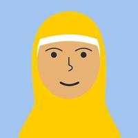 Flat color muslim women portrait. Young girl Arab ethnicity face avatar. Characters for web, video game, account, vector icon.