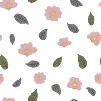 Wild rose leaves and flowers texture. Seamless vector pattern briar, dog-rose, eglantine for fabric, wrapping paper and other your design.