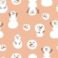 Vector seamless pattern with snowman, snow. Winter simple, stylish Scandinavian repeat texture for wrapping, web page background, Christmas, New Year greeting card, fabrics, home decor, scrapbooking