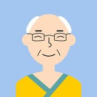 Flat color grandfather portrait. Old man Asian ethnicity face avatar. Characters for web, video game, account, vector icon.