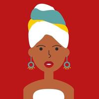 Flat color women portrait. Young girl African ethnicity face avatar. Characters for web, video game, account, vector icon.