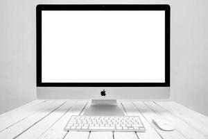 BELGRADE, SERBIA, 2017 - Detail of the iMac computer. It is  Macintosh desktop computers designed and built by Apple Inc photo