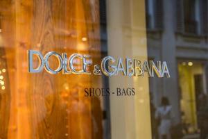 MILAN, ITALY, 2014 - Detail of Dolce and Gabbana shop in Milan.  It is an Italian luxury industry fashion house founded in 1985. photo