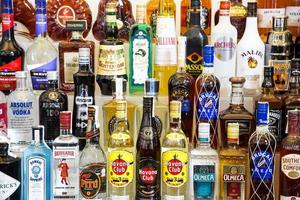 BELGRADE, SERBIA, 2014 - Various alcohol bottles in the bar.