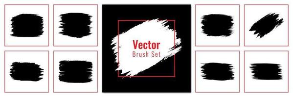 Black Vector brush strokes backgrounds set. Artistic hand paint textures splatters paintbrush design elements.