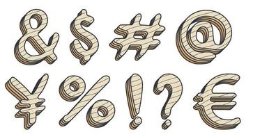 Additional keyboard symbols in cartoon style. And ampersand, dollar, hash symbol, number, yen, euro, percentage, exclamation and question mark. Isolated vector on white background