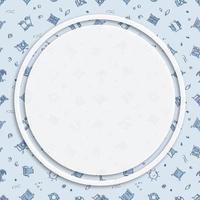 Circle frame, background on seamless pattern with doodle linear icons. Printing of finished photos. Camera, film, memory card, lens. Media network posting back vector