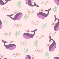 Soft purple whale seamless pattern vector