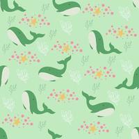 soft green whale seamless pattern