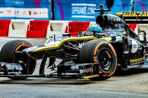 NICE, FRANCE, 2019 - Daniel Ricciardo in Renault Formula One racing car in Nice, France. It is a part of the roadshow of the Formula 1 Grand Prix de France. photo