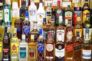 BELGRADE, SERBIA, 2014 - Various alcohol bottles in the bar.