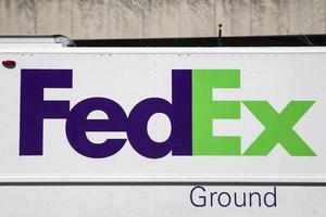 NEW YORK, USA, 2017 - Detail from FedEx truck in New York, USA. FedEx Corporation is an American multinational courier delivery services company from Memphis, Tennessee, founded at 1971. photo