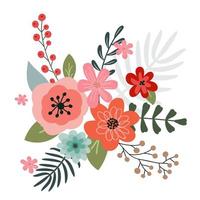 un ramo de flores de primavera y elementos florales para su diseño sobre un fondo blanco. dibujado a mano. vector