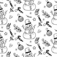 Pattern with Christmas elements in doodle style for fabric, Cute snowman vector