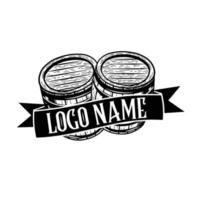 Diseño clásico de barril de madera vintage para ropa de bar o plantilla de logotipo de visualización vector
