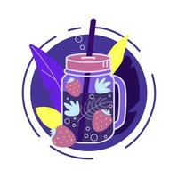 Jar of lemonade with red strawberry illustration. vector