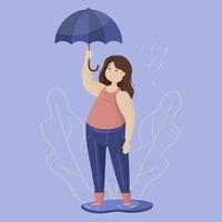 Running girl with umbrella on an isolated background. Abstract image. vector