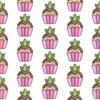 Seamless texture with cute kawaii cupcake. Vector template for textile, fabrics, wrapping paper, postcards .