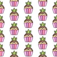 Seamless texture with cute kawaii cupcake. Vector template for textile, fabrics, wrapping paper, postcards .