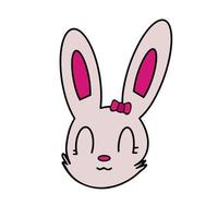 Funny hare sticker. Rabbit with a pink bow. Suitable for postcards, stickers, T-shirts and children's books. Isolated, vector. vector