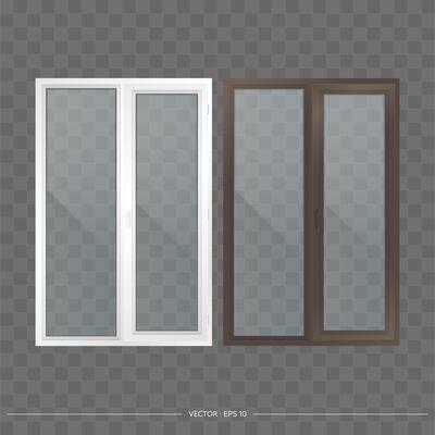 Two windows with glass doors on a gray background