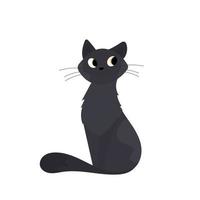 Black cat. The cat looks away curiously. Good for stickers and postcards. Isolated. Vector. vector