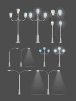 A set of Metallic lanterns that shine. Lamp post with realistic light. Vector. vector