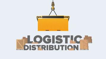 banner de distribución logística. letras sobre un tema industrial. cajas de cartón. concepto de flete y entrega. vector. vector